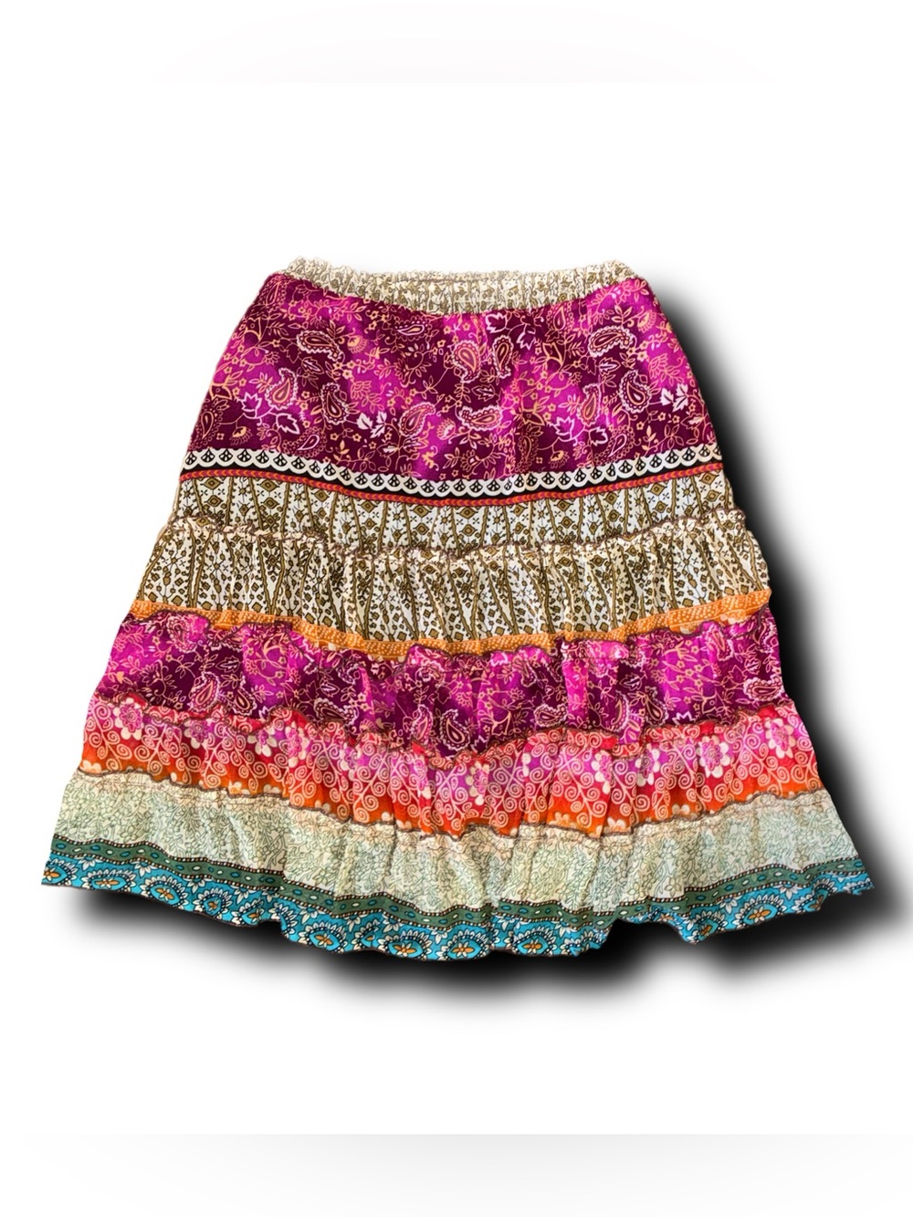 Vintage 90s Lola P.  Boho Hippie Bohemian Tiered Patchwork Midi Skirt